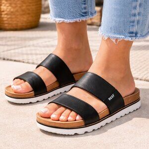 Reef Cushion Vista Hi Womens Size 9 Black Vegan Outdoor Platform Slide Sandals